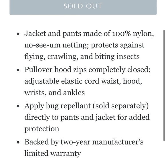 BNWT No-See-Um insect protection fine mesh pants and jacket - Picture 5 of 5
